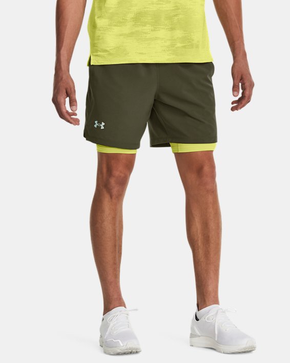 Men's UA Launch Run 2-in-1 Shorts in Green image number 0